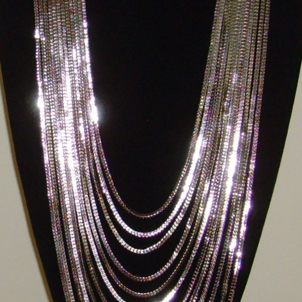 CARA 12 Strand Silver-Tone Cascading Necklace - Picture 6 of 9
